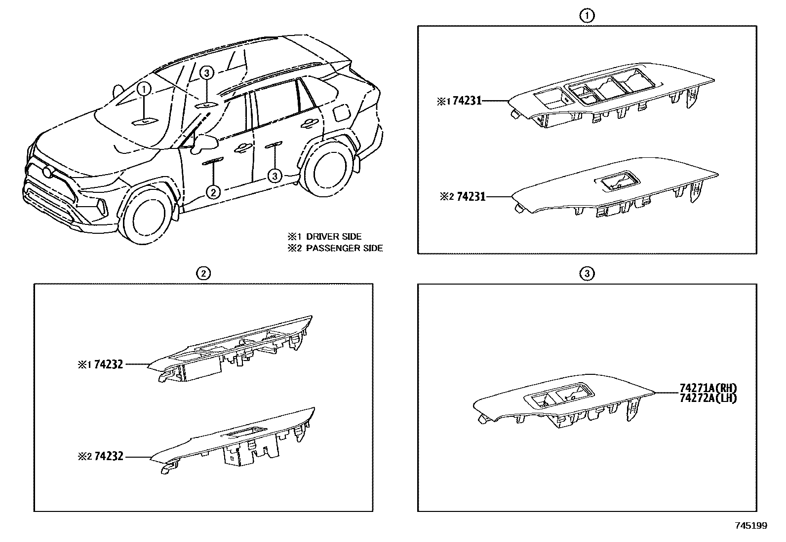 Toyota RAV4 扶手和遮阳板 EPC diagram — 745199
