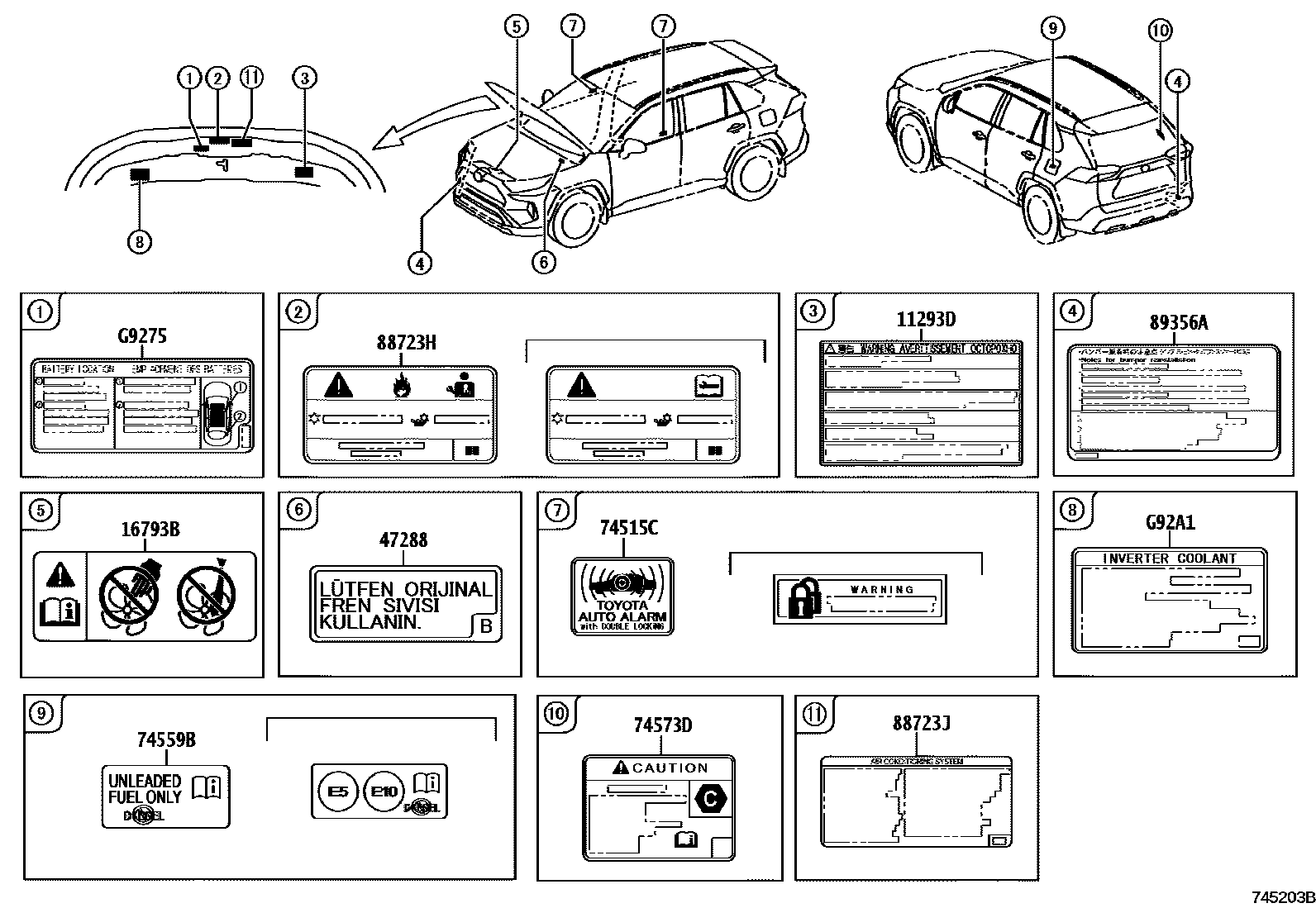 Toyota RAV4 warning nameplate EPC diagram — 745203B