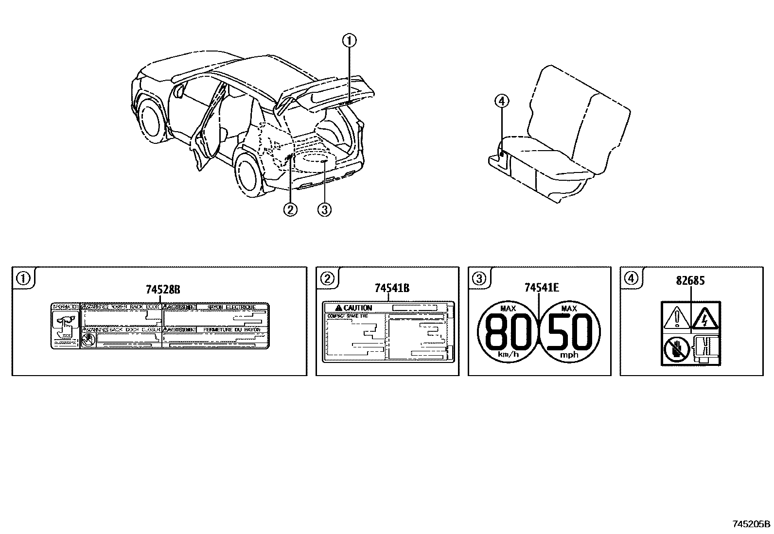 Toyota RAV4 warning nameplate EPC diagram — 745205B