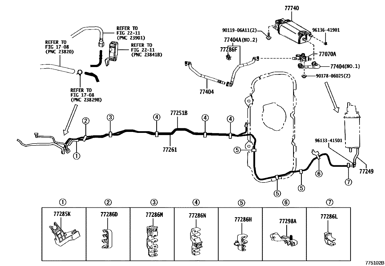 Toyota RAV4 燃油箱和燃油管 EPC diagram — 775102B