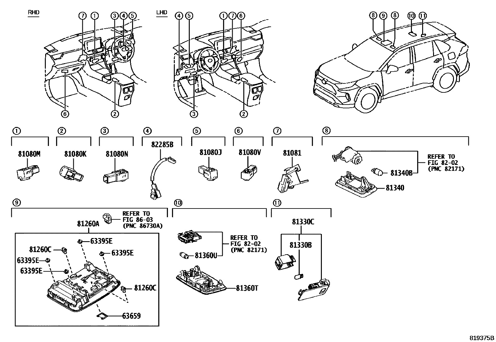 Toyota RAV4 车内灯 EPC diagram — 819375B