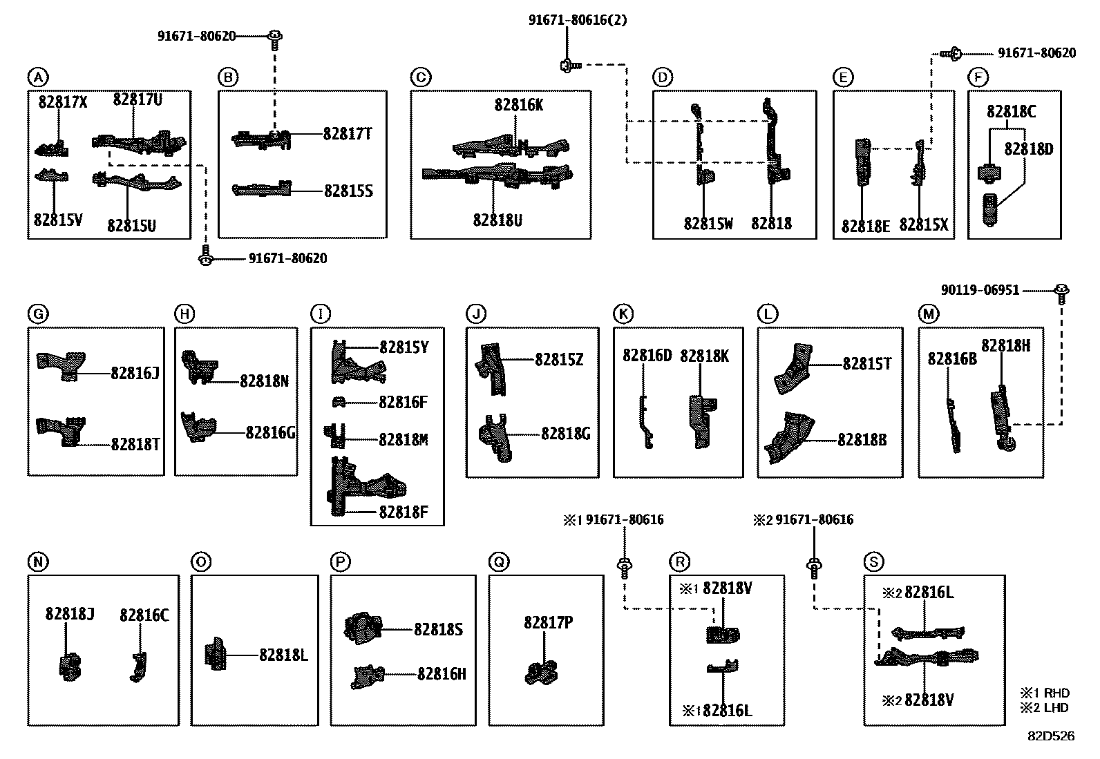 Toyota RAV4 线束和卡夹 EPC diagram — 82D526
