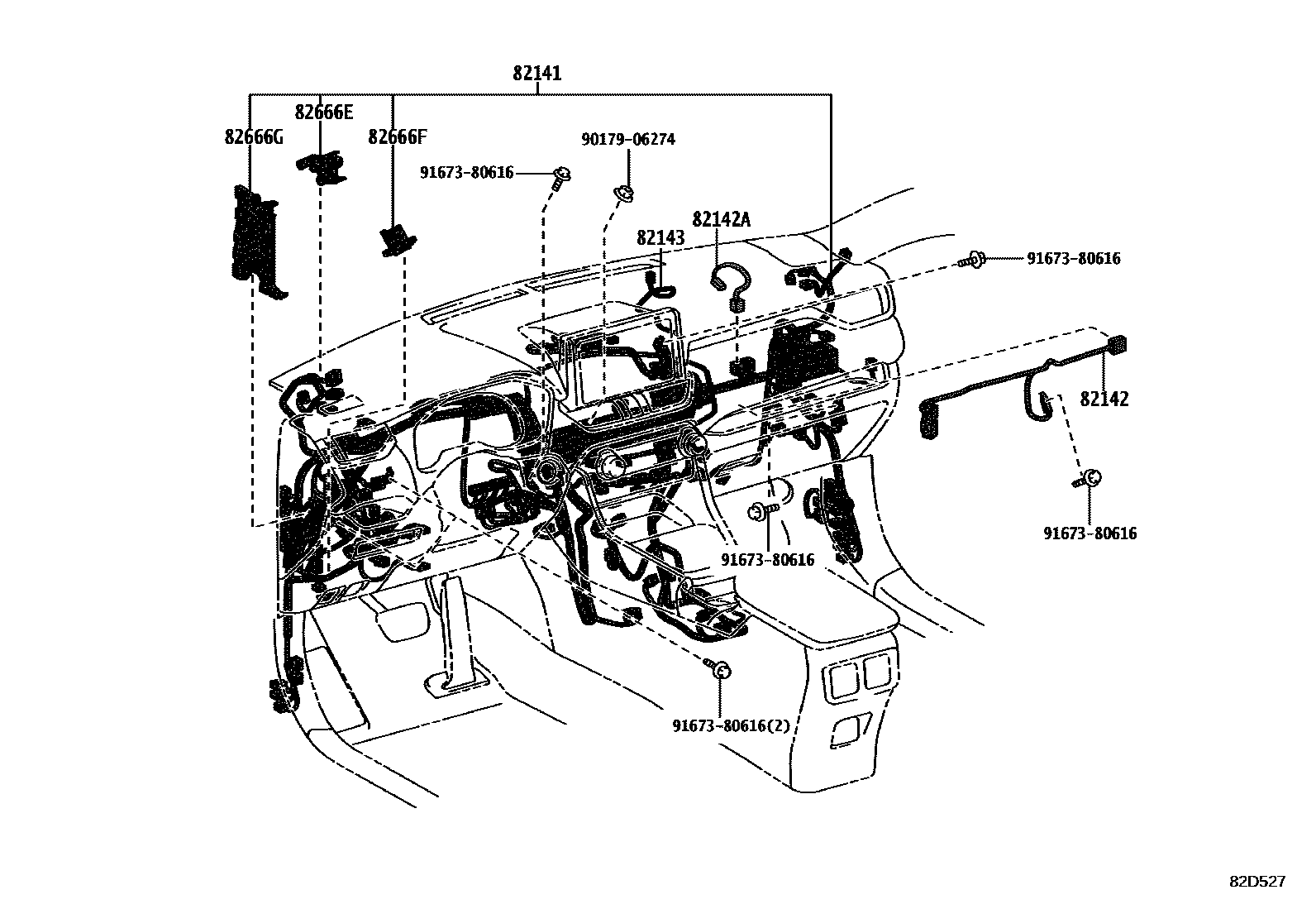 Toyota RAV4 线束和卡夹 EPC diagram — 82D527