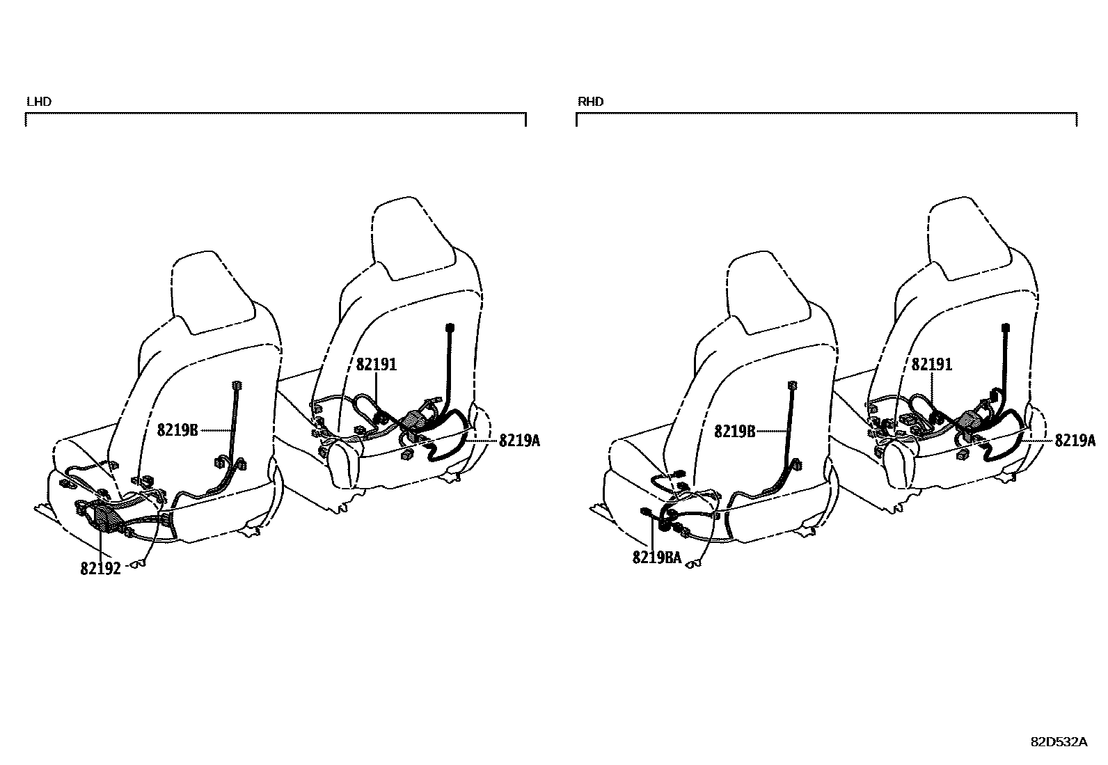 Toyota RAV4 线束和卡夹 EPC diagram — 82D532A