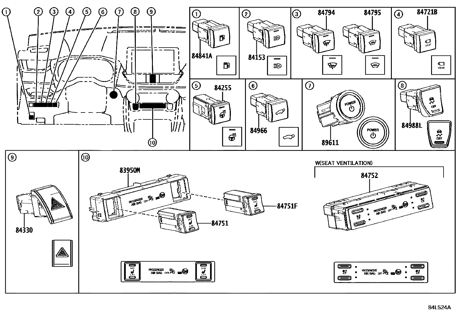 Toyota RAV4 开关和继电器和ECU EPC diagram — 84L524A