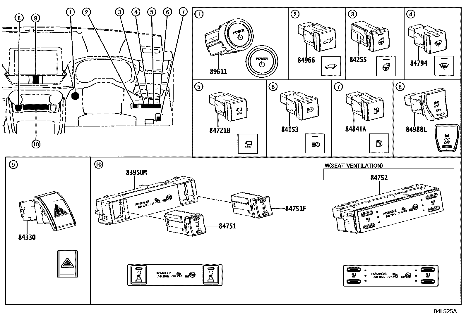 Toyota RAV4 开关和继电器和ECU EPC diagram — 84L525A
