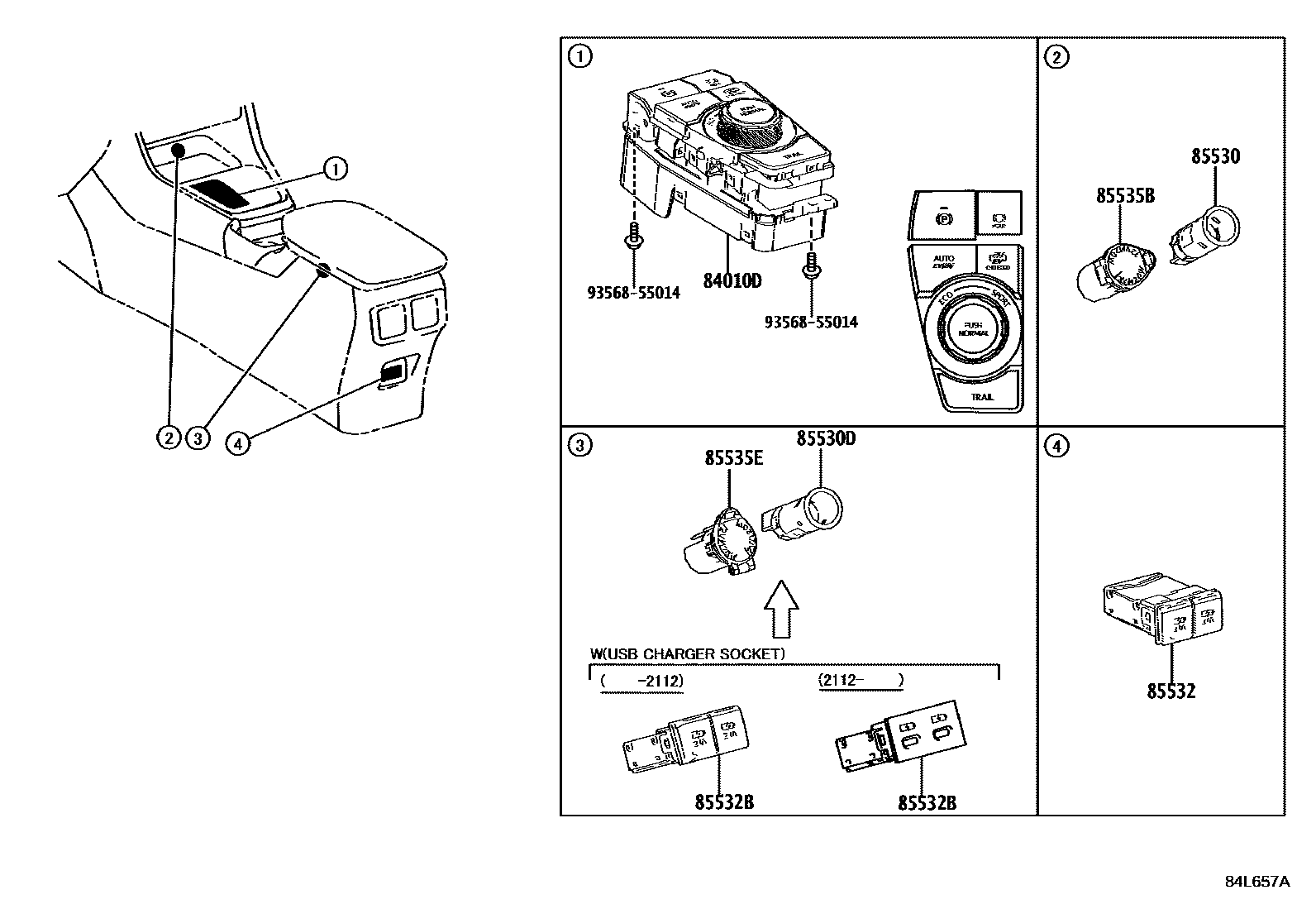 Toyota RAV4 开关和继电器和ECU EPC diagram — 84L657A