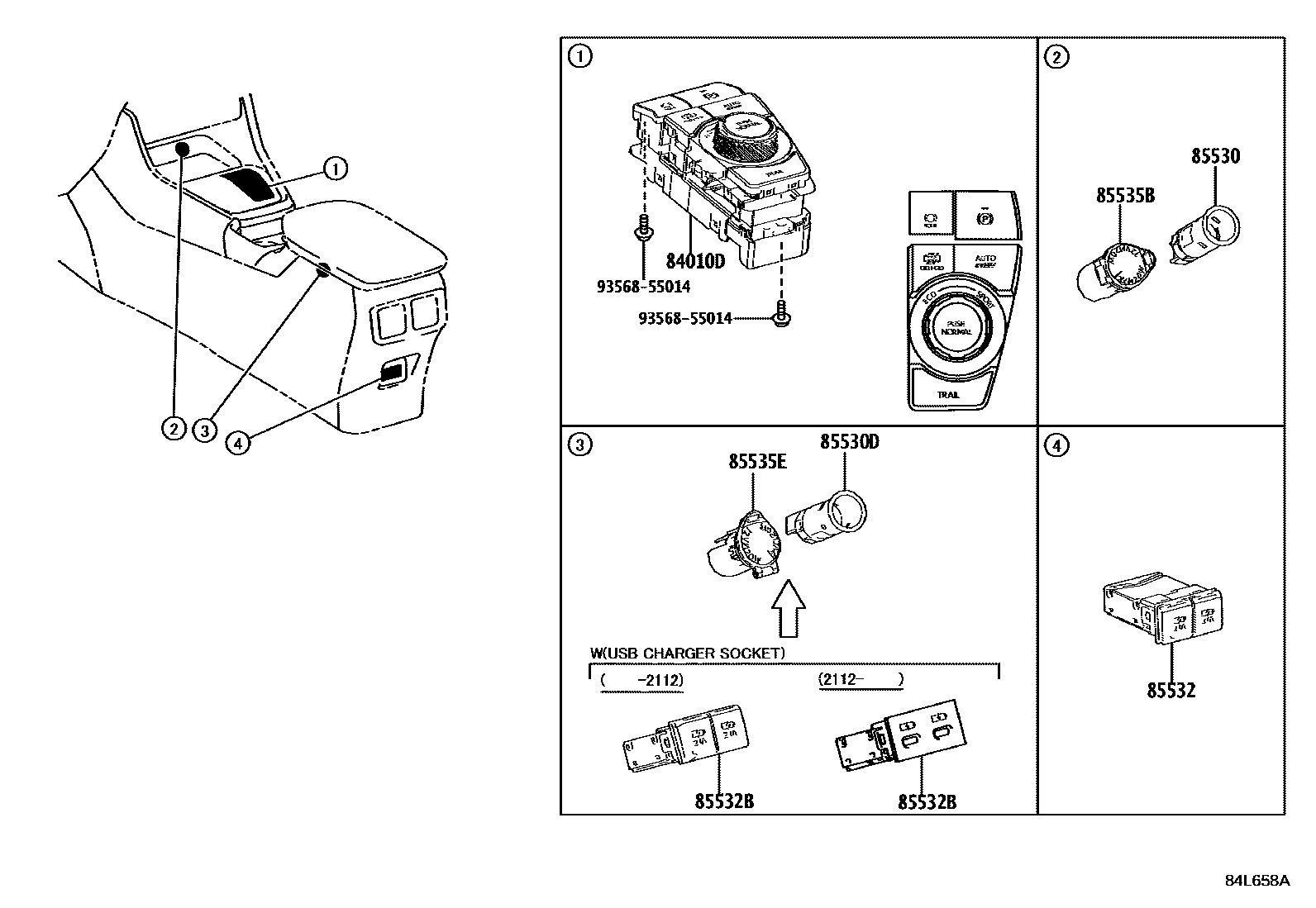 Toyota RAV4 开关和继电器和ECU EPC diagram — 84L658A
