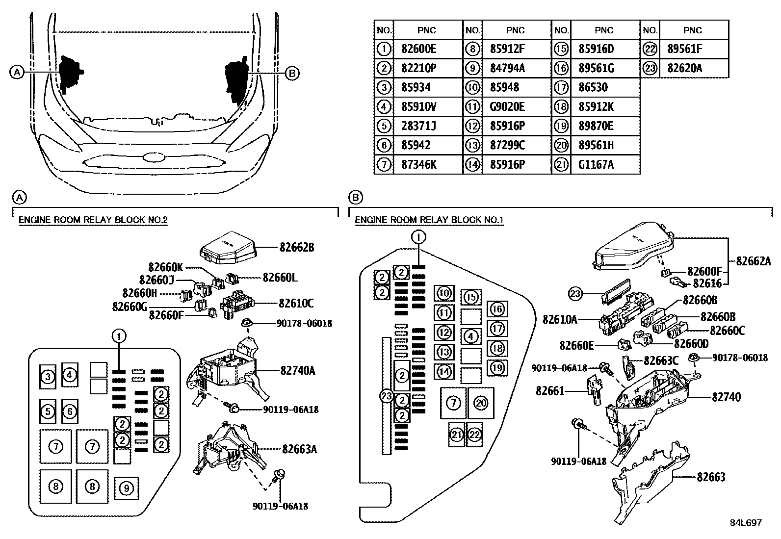 Toyota RAV4 开关和继电器和ECU EPC diagram — 84L697