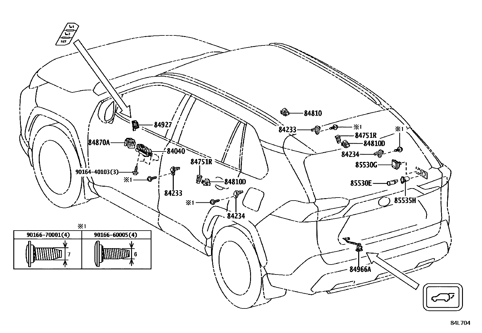 Toyota RAV4 开关和继电器和ECU EPC diagram — 84L704
