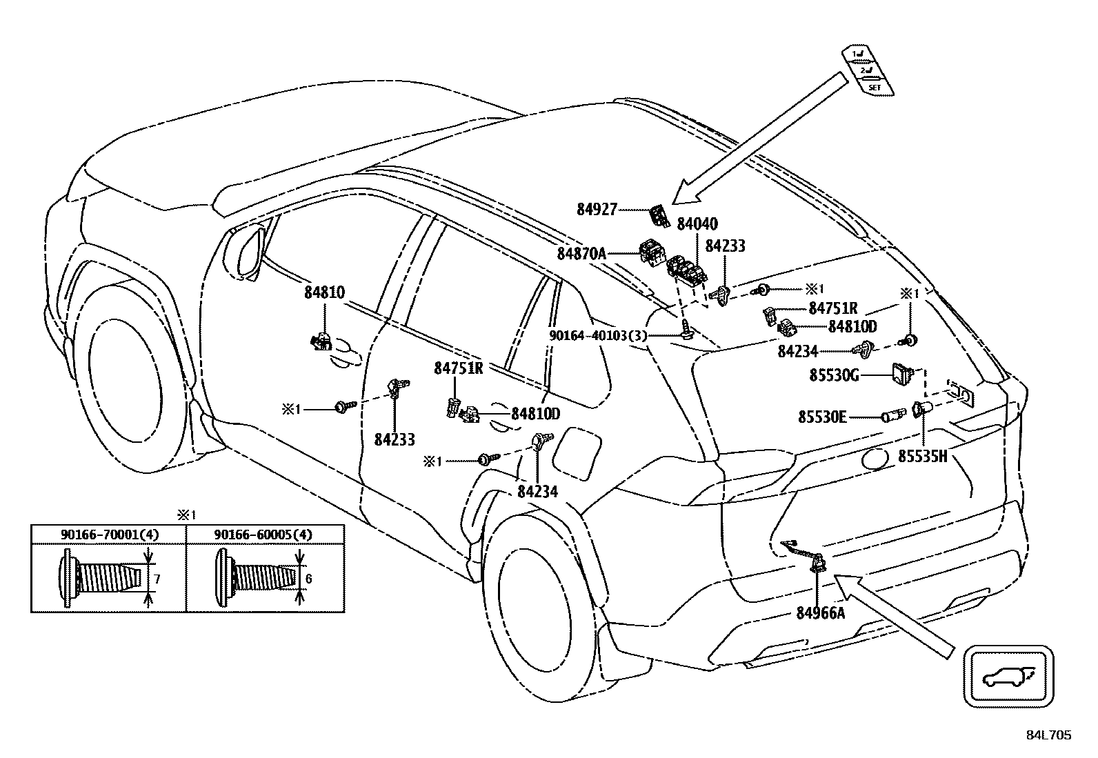 Toyota RAV4 开关和继电器和ECU EPC diagram — 84L705