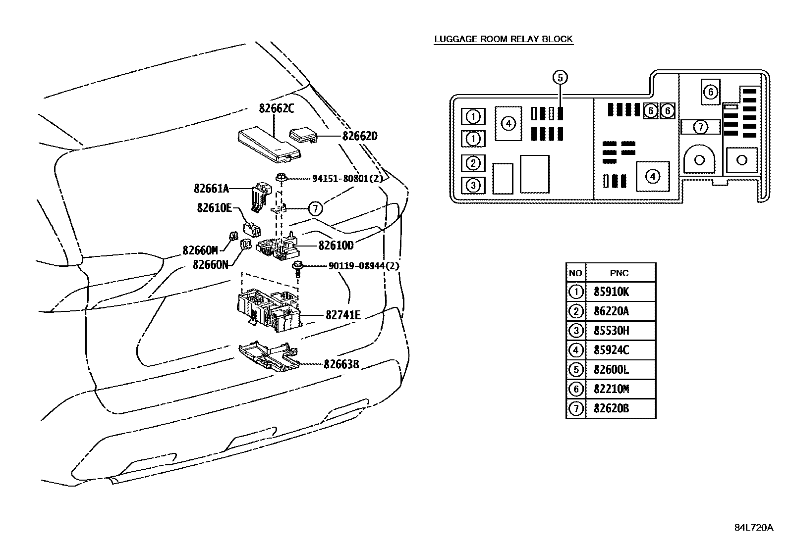 Toyota RAV4 开关和继电器和ECU EPC diagram — 84L720A