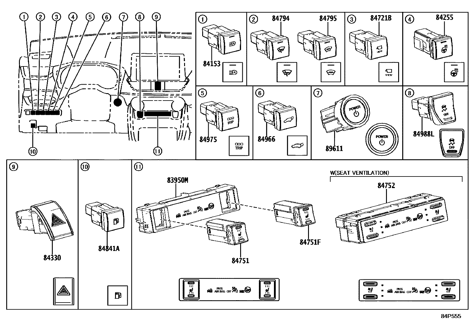 Toyota RAV4 开关和继电器和ECU EPC diagram — 84P555