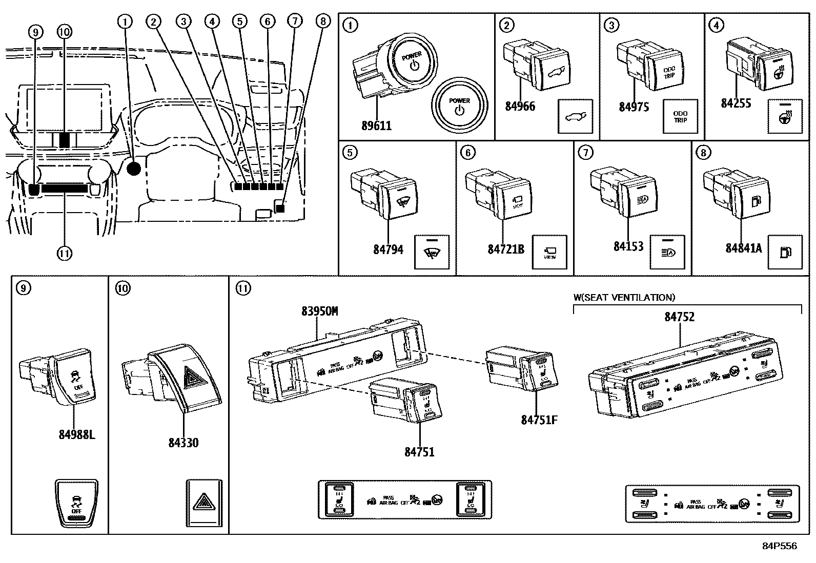 Toyota RAV4 开关和继电器和ECU EPC diagram — 84P556