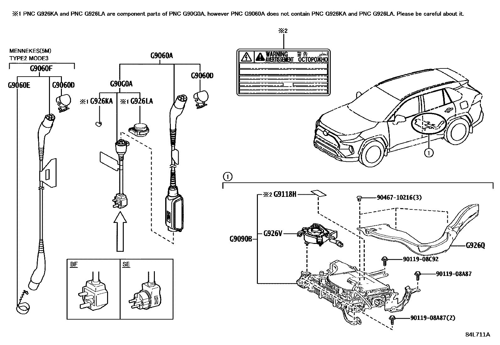 Toyota RAV4 EV充电器&DC/DC转换器 EPC diagram — 84L711A