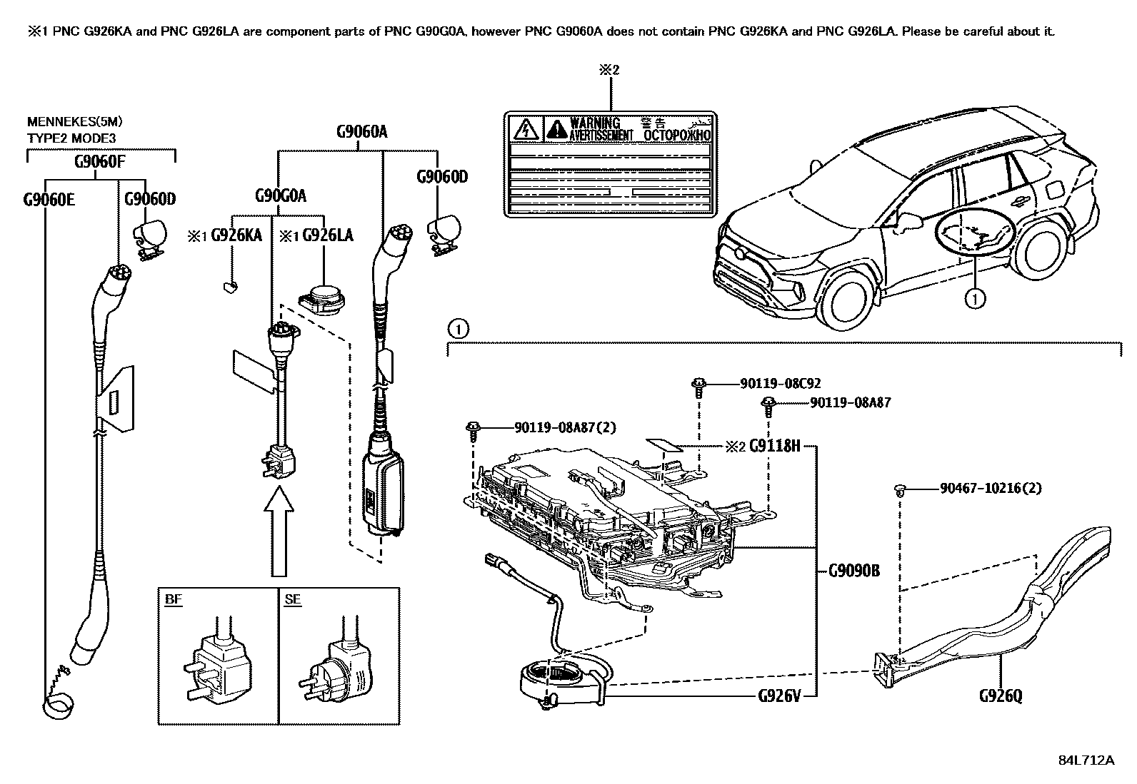 Toyota RAV4 EV充电器&DC/DC转换器 EPC diagram — 84L712A