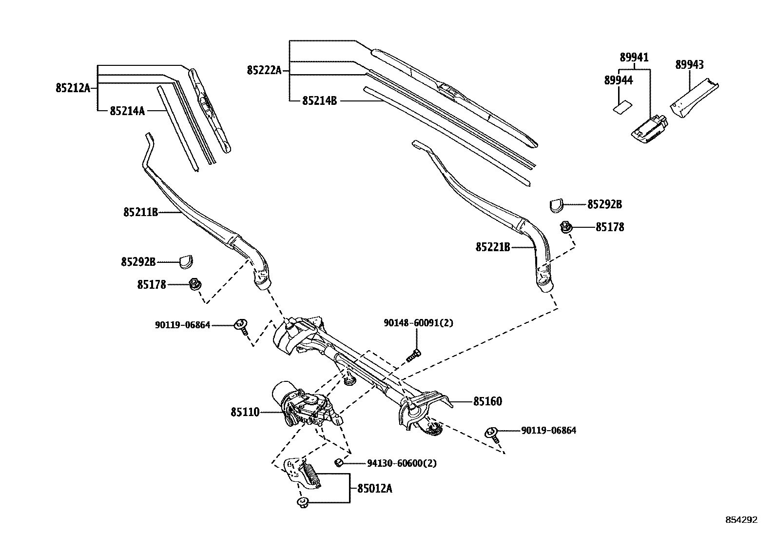 Toyota RAV4 挡风玻璃刮水器 EPC diagram — 854292