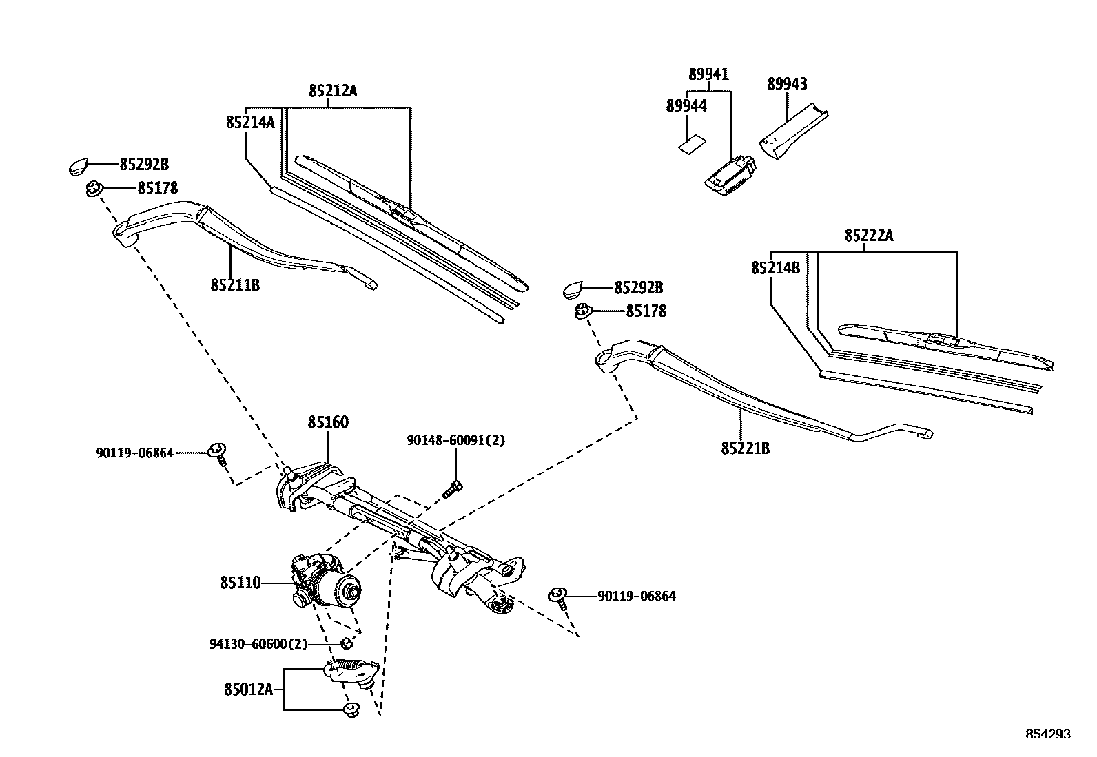 Toyota RAV4 挡风玻璃刮水器 EPC diagram — 854293