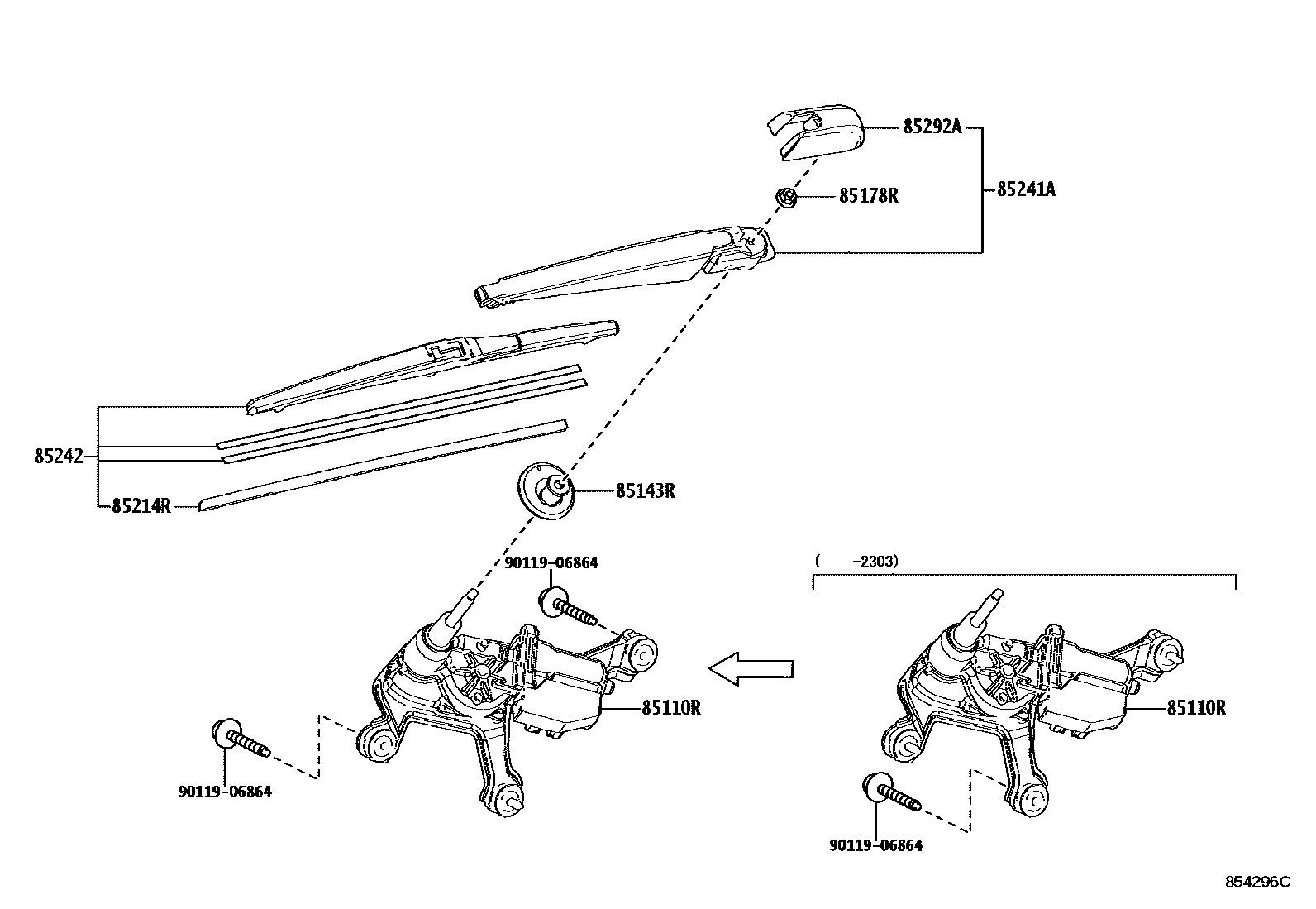 Toyota RAV4 后刮水器 EPC diagram — 854296C