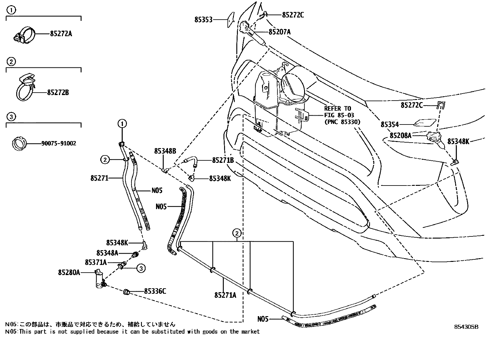 Toyota RAV4 前大灯清洗器 EPC diagram — 854305B