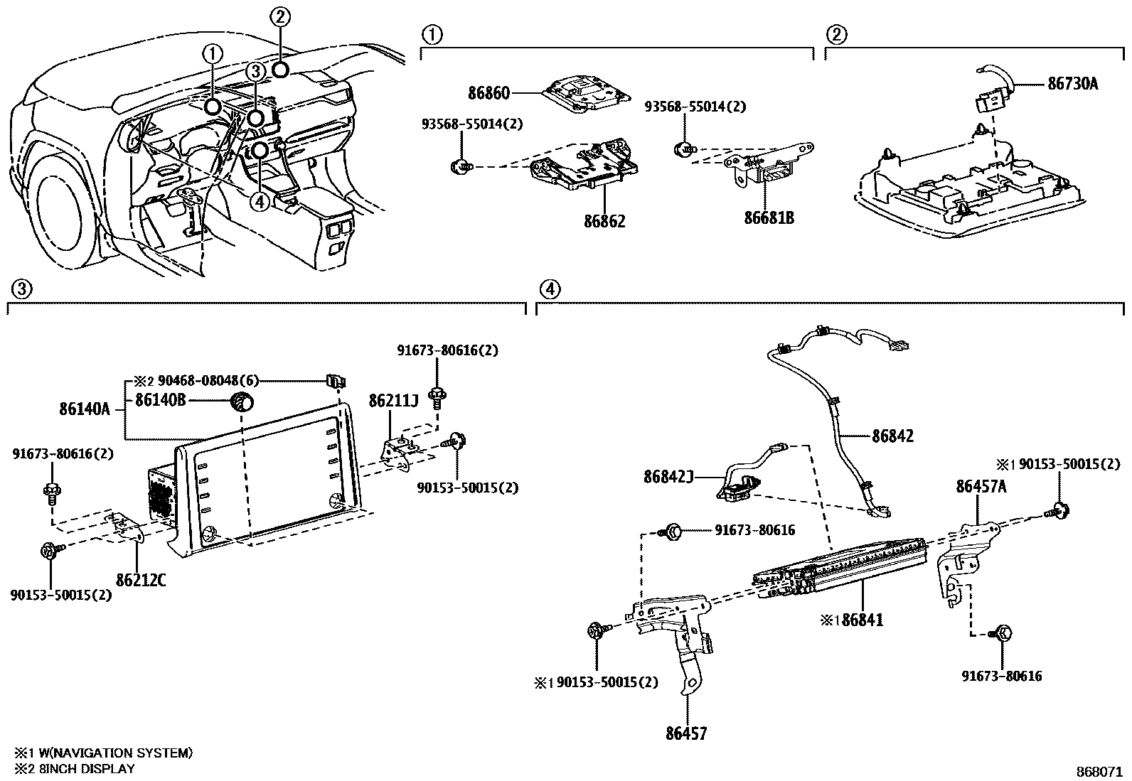 Toyota RAV4 导航和前监视器显示屏 EPC diagram — 868071