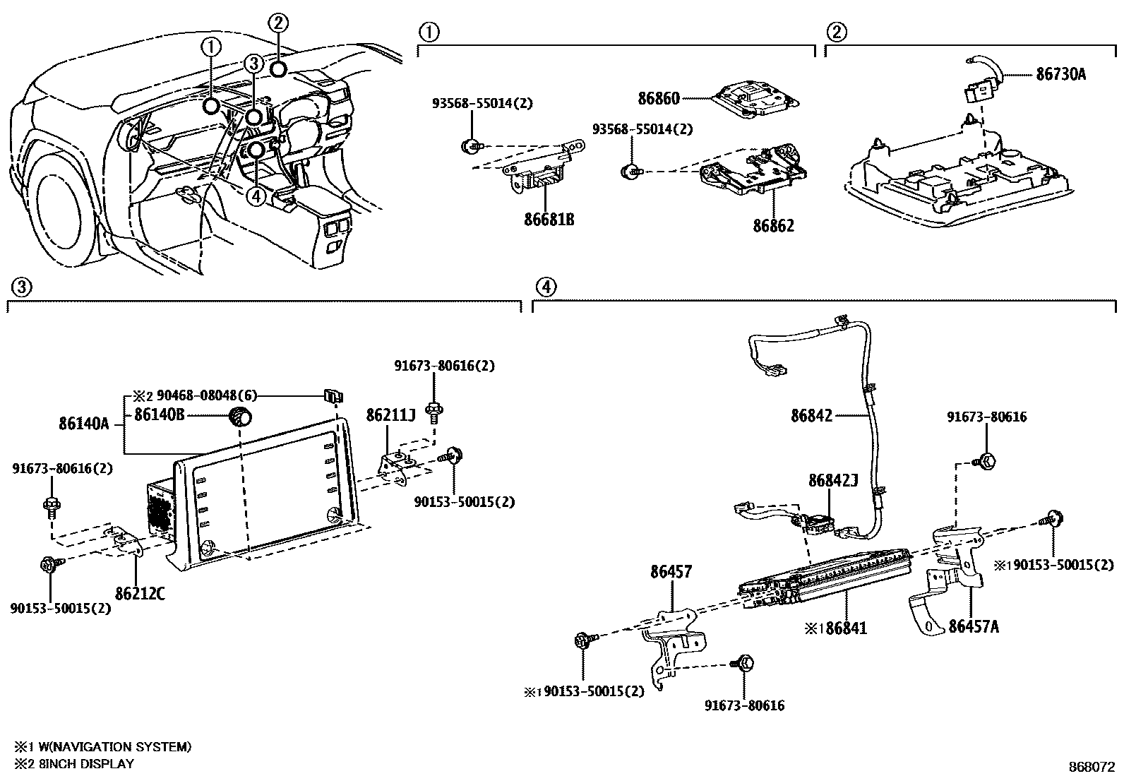 Toyota RAV4 导航和前监视器显示屏 EPC diagram — 868072