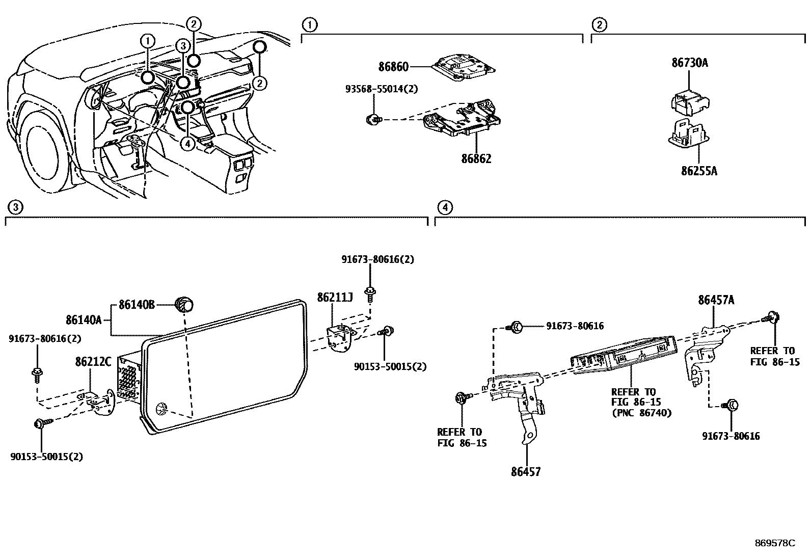 Toyota RAV4 导航和前监视器显示屏 EPC diagram — 869578C