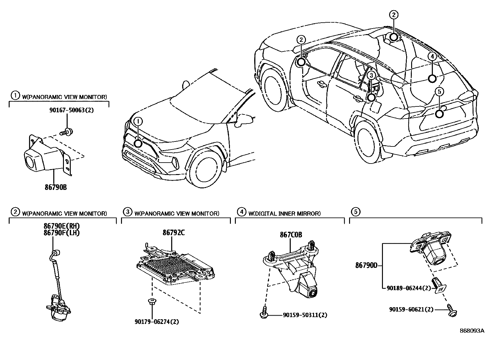 Toyota RAV4 倒车影像和摄像头 EPC diagram — 868093A