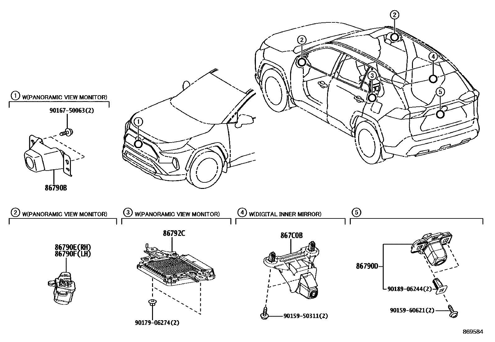 Toyota RAV4 倒车影像和摄像头 EPC diagram — 869584
