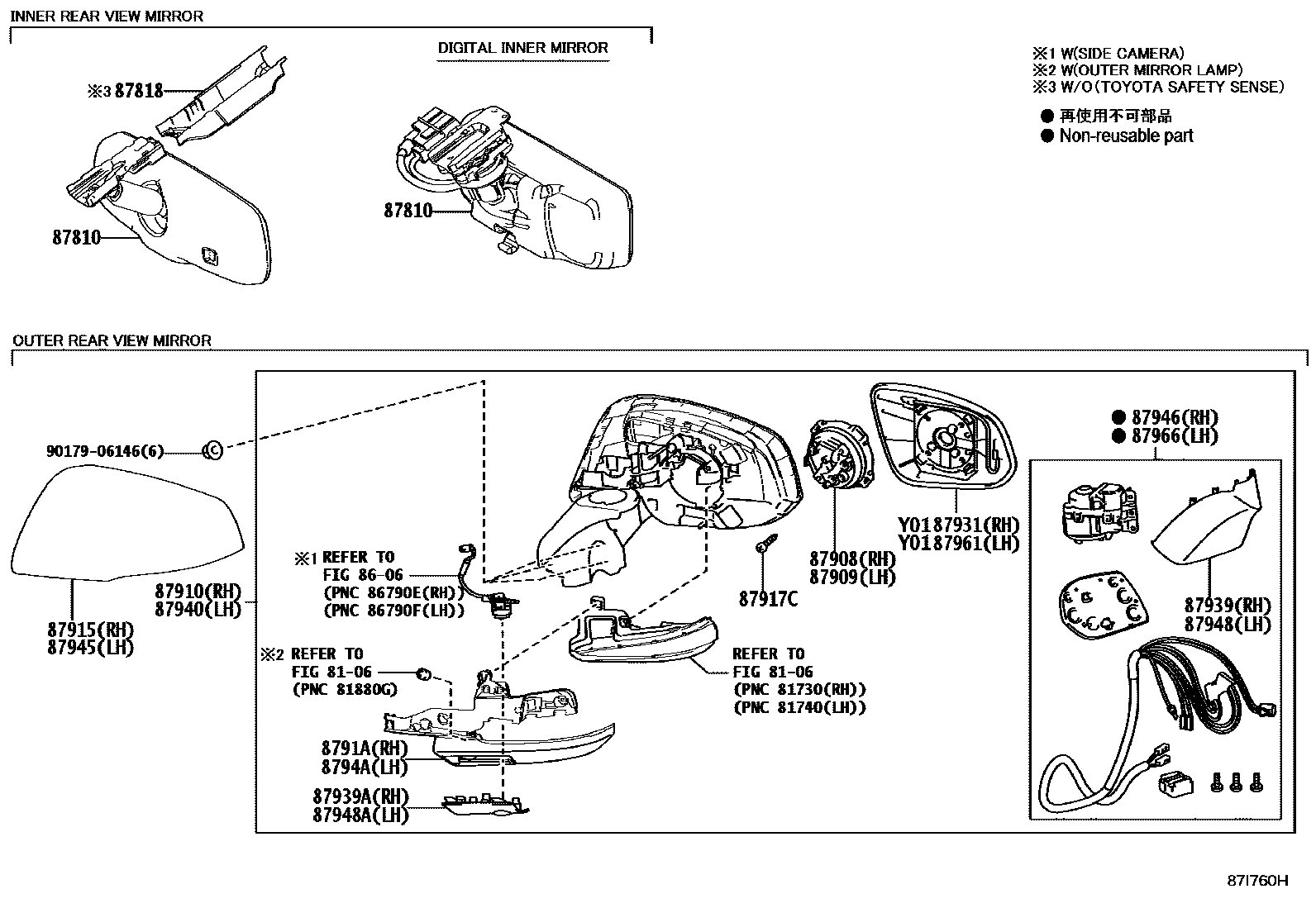 Toyota RAV4 后视镜 EPC diagram — 87I760H