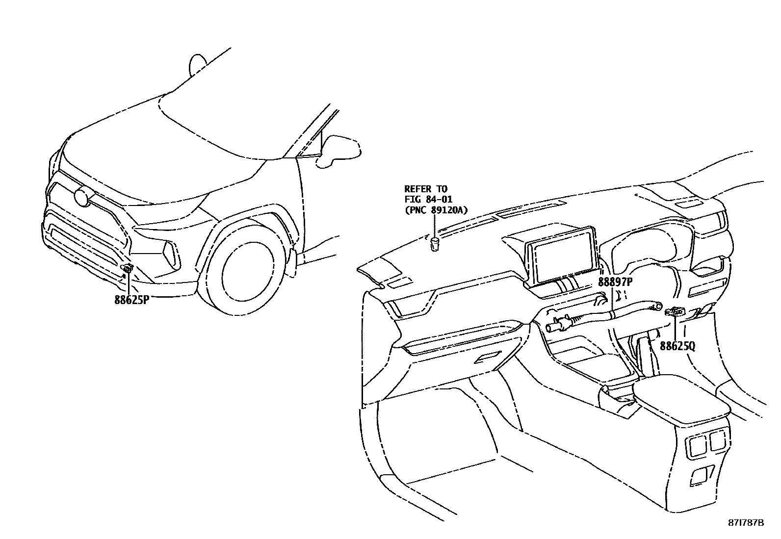 Toyota RAV4 暖风和空调系统 - 控制器和风管 EPC diagram — 87I787B