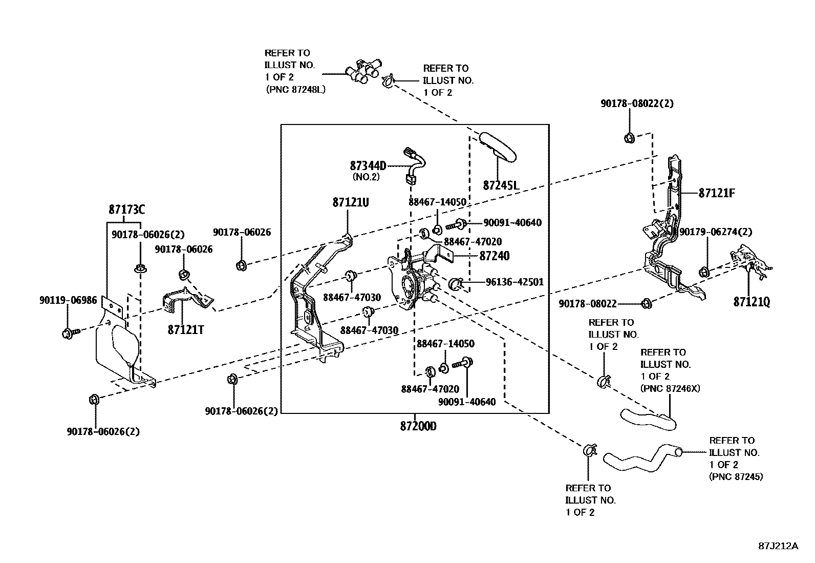 Toyota RAV4 暖风和空调系统 - 水管 EPC diagram — 87J212A