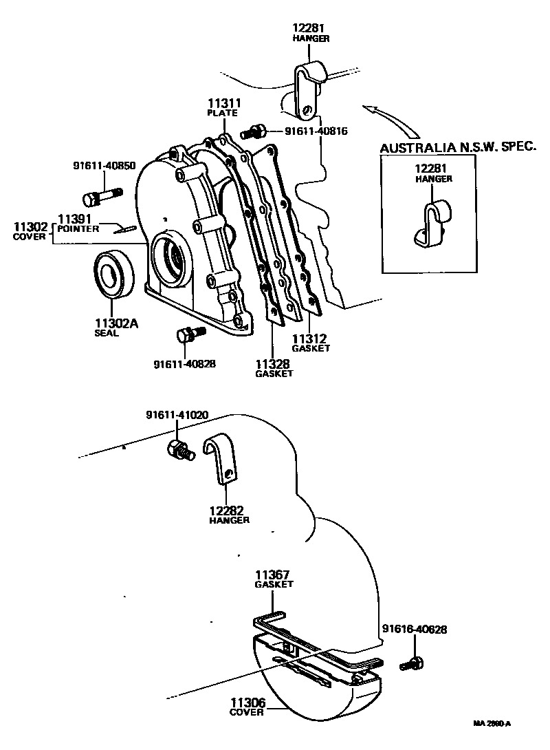 Toyota HILUX Timing Gear Cover & Rear End Plate EPC diagram — MA2690A