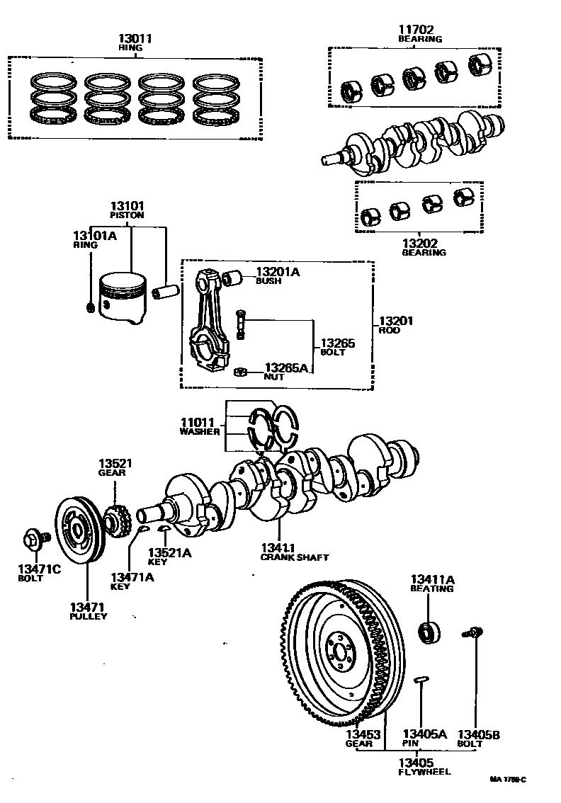Toyota HILUX Crankshaft & Piston EPC diagram — MA1799C