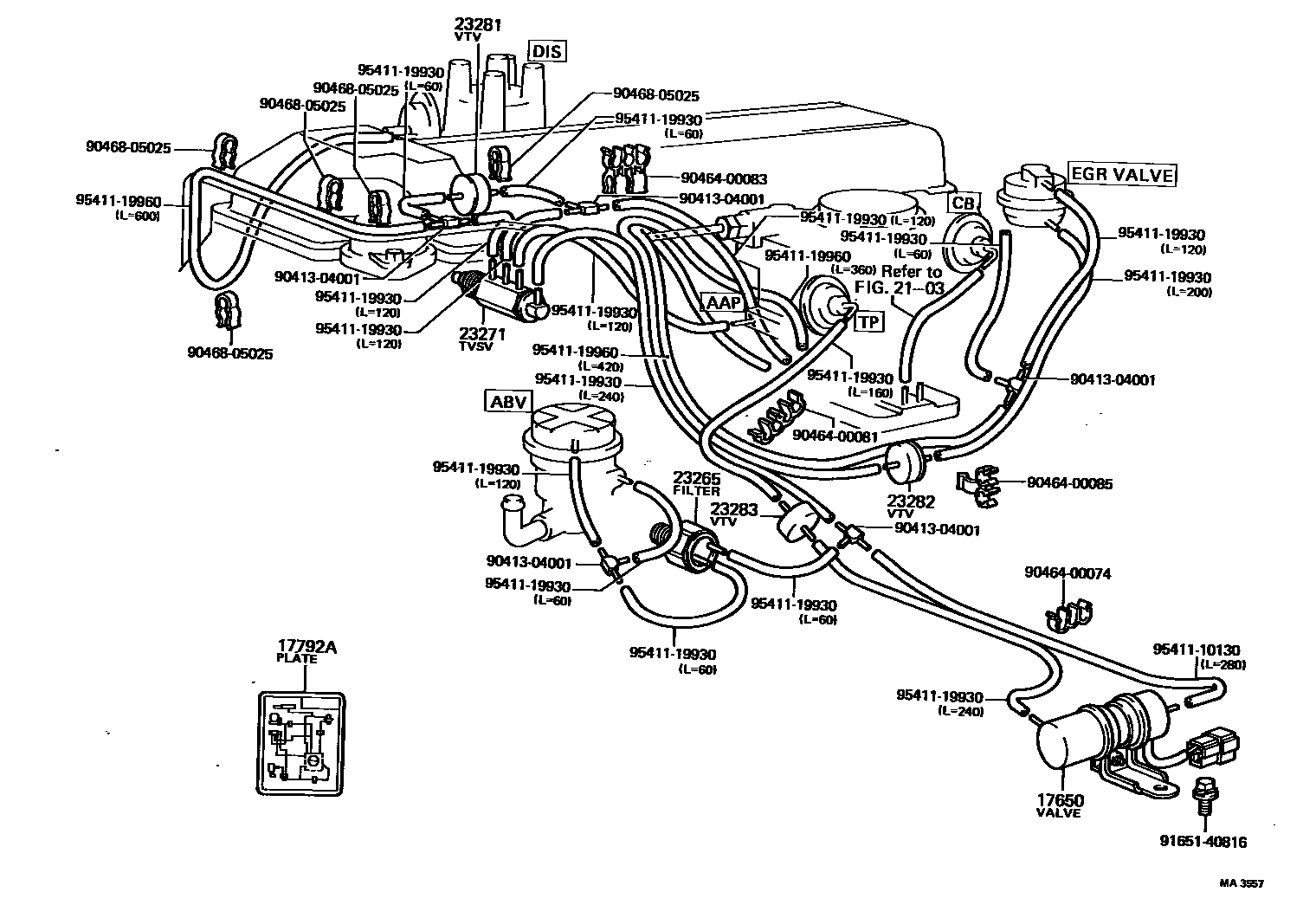 Toyota HILUX vacuum tube EPC diagram — MA3557