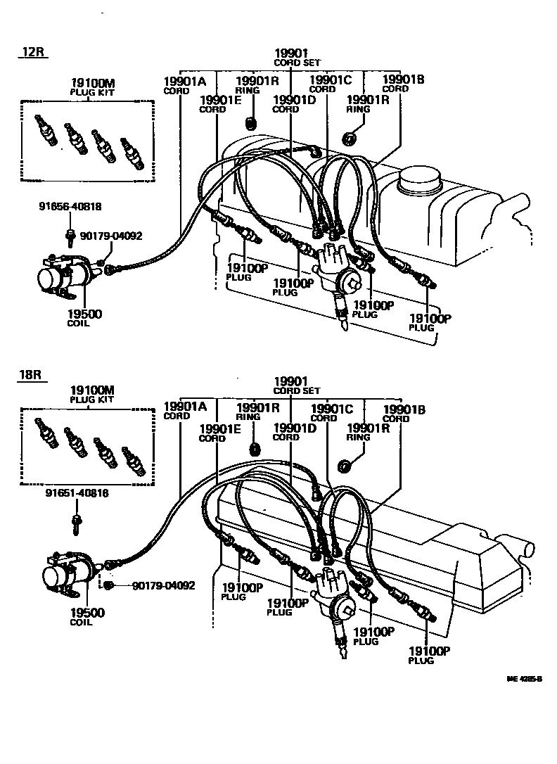 Toyota HILUX 点火线圈和火花塞 EPC diagram — ME4285B