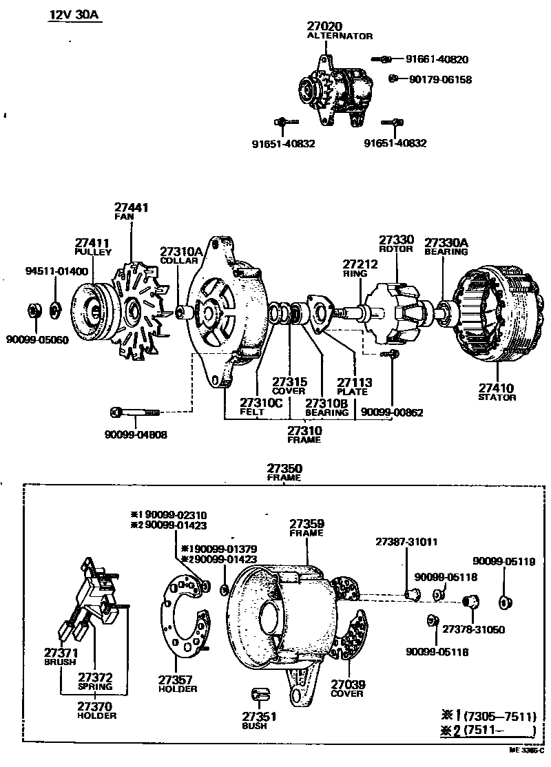 Toyota HILUX Alternator EPC diagram — ME3366C