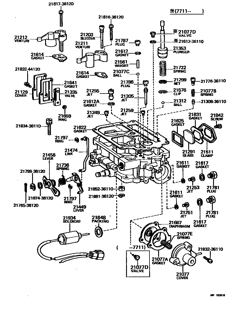 Toyota HILUX 化油器 EPC diagram — MF1828B