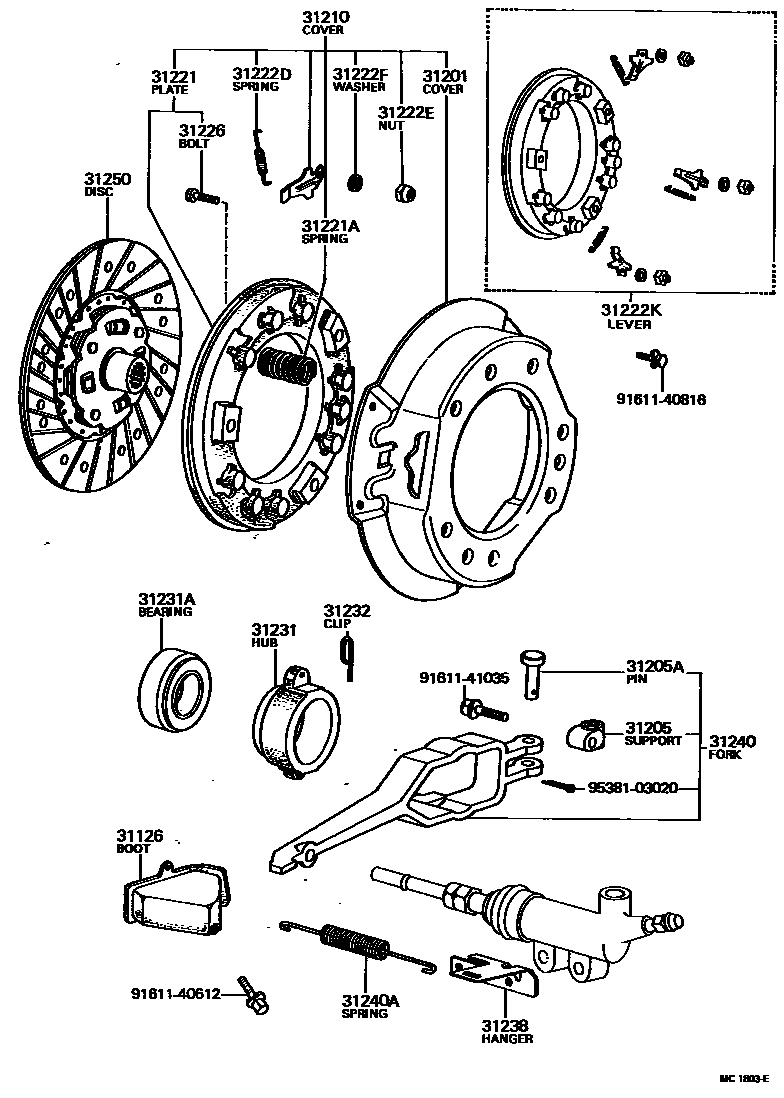 Toyota HILUX 离合器和分离叉 EPC diagram — MC1803E