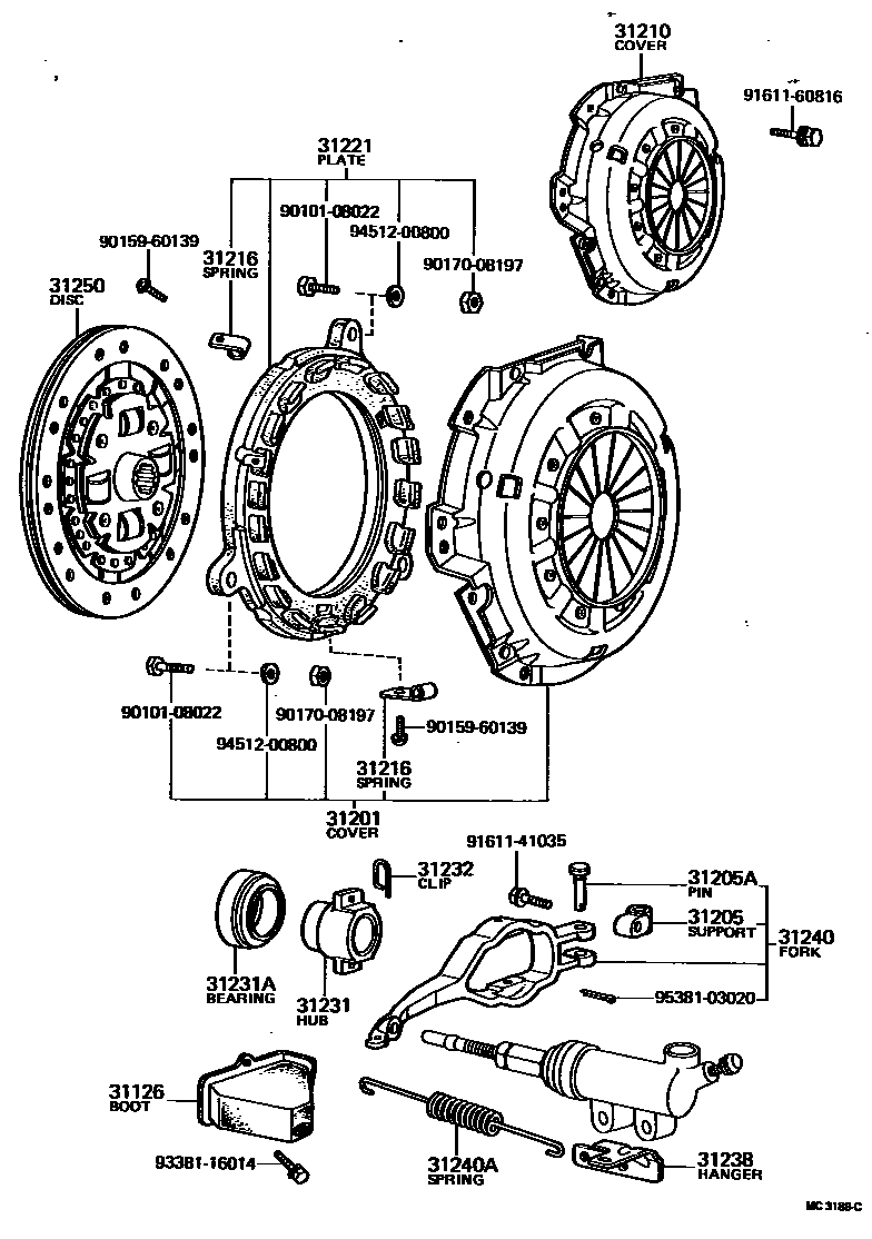 Toyota HILUX 离合器和分离叉 EPC diagram — MC3188C