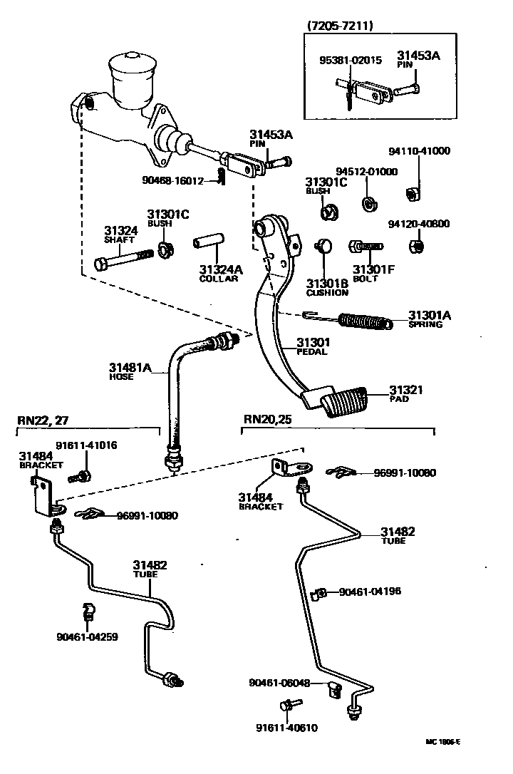 Toyota HILUX 离合器踏板和挠性软管 EPC diagram — MC1806E