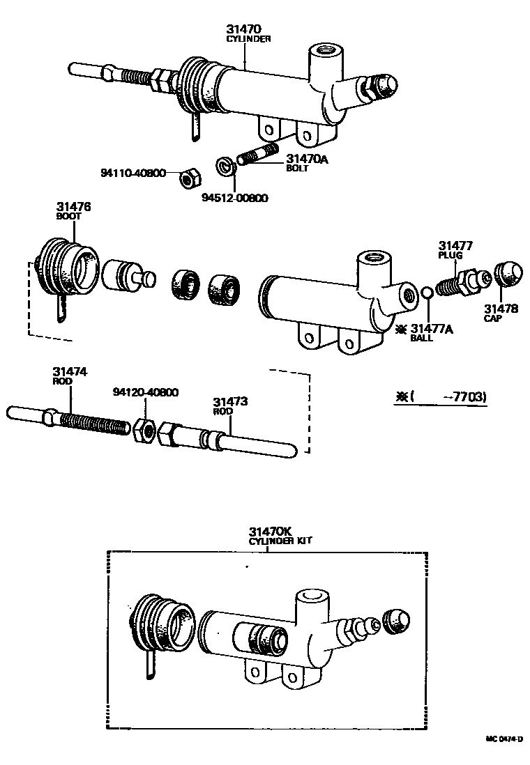 Toyota HILUX 离合器分离缸 EPC diagram — MC0474D
