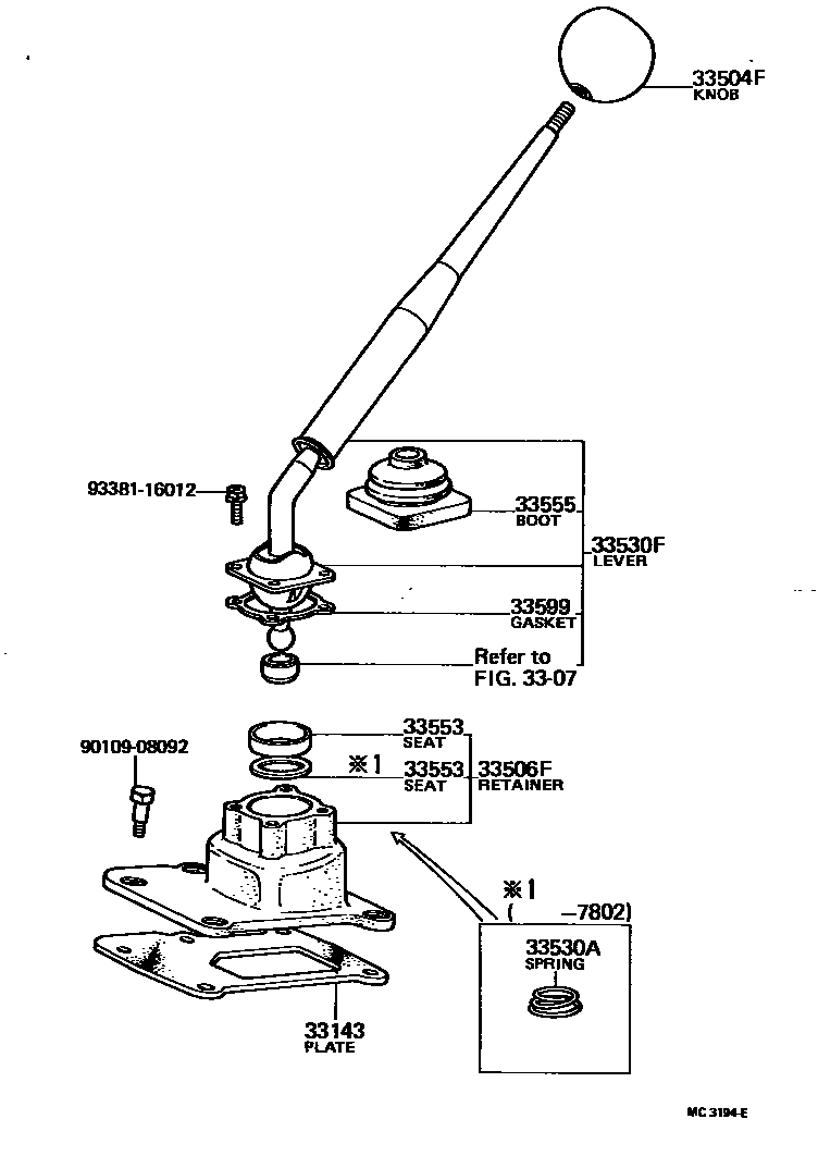 Toyota HILUX Shift Lever & Retainer EPC diagram — MC3194E