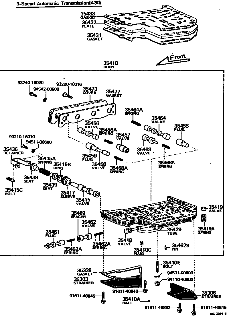 Toyota HILUX 阀体和滤油网(ATM) EPC diagram — MC3364B