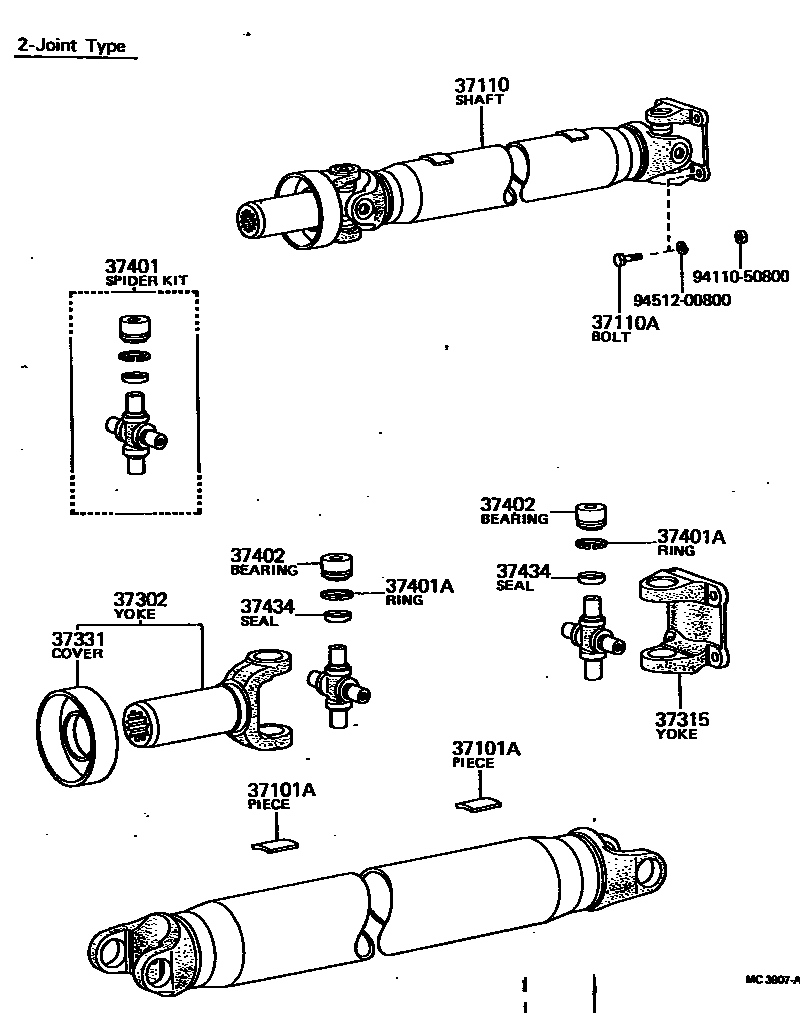 Toyota HILUX Propeller Shaft & Universal Joint EPC diagram — MC3907A