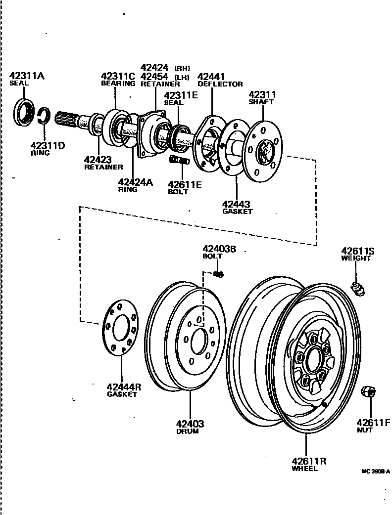 Toyota HILUX 后桥半轴和后桥轮毂 EPC diagram — MC3908A