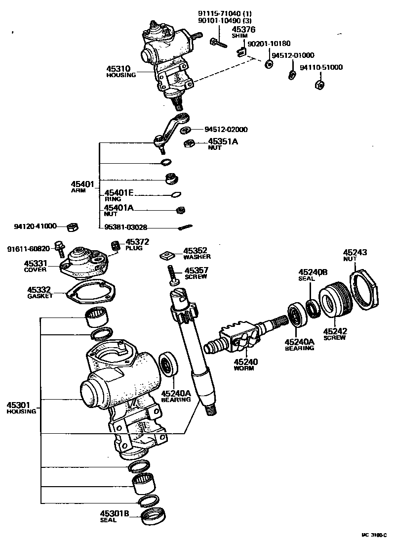 Toyota HILUX Steering Column & Shaft EPC diagram — MC3180C