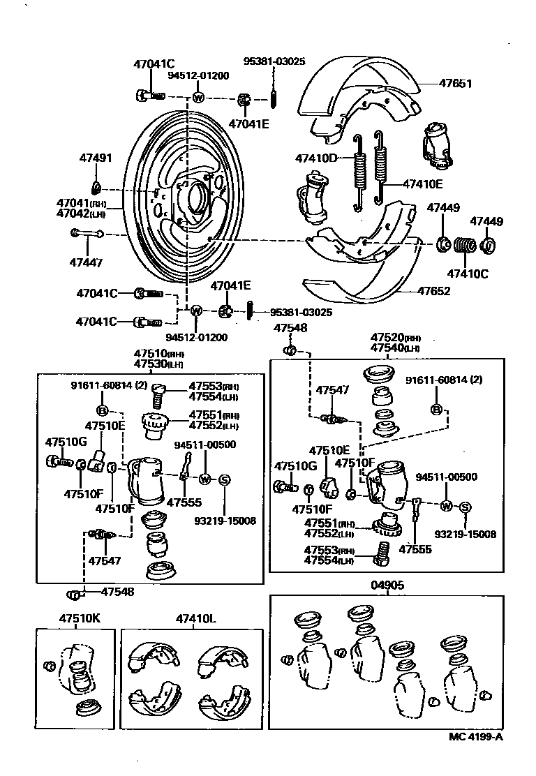 Toyota HILUX 前鼓式制动器分泵和底板 EPC diagram — MC4199A