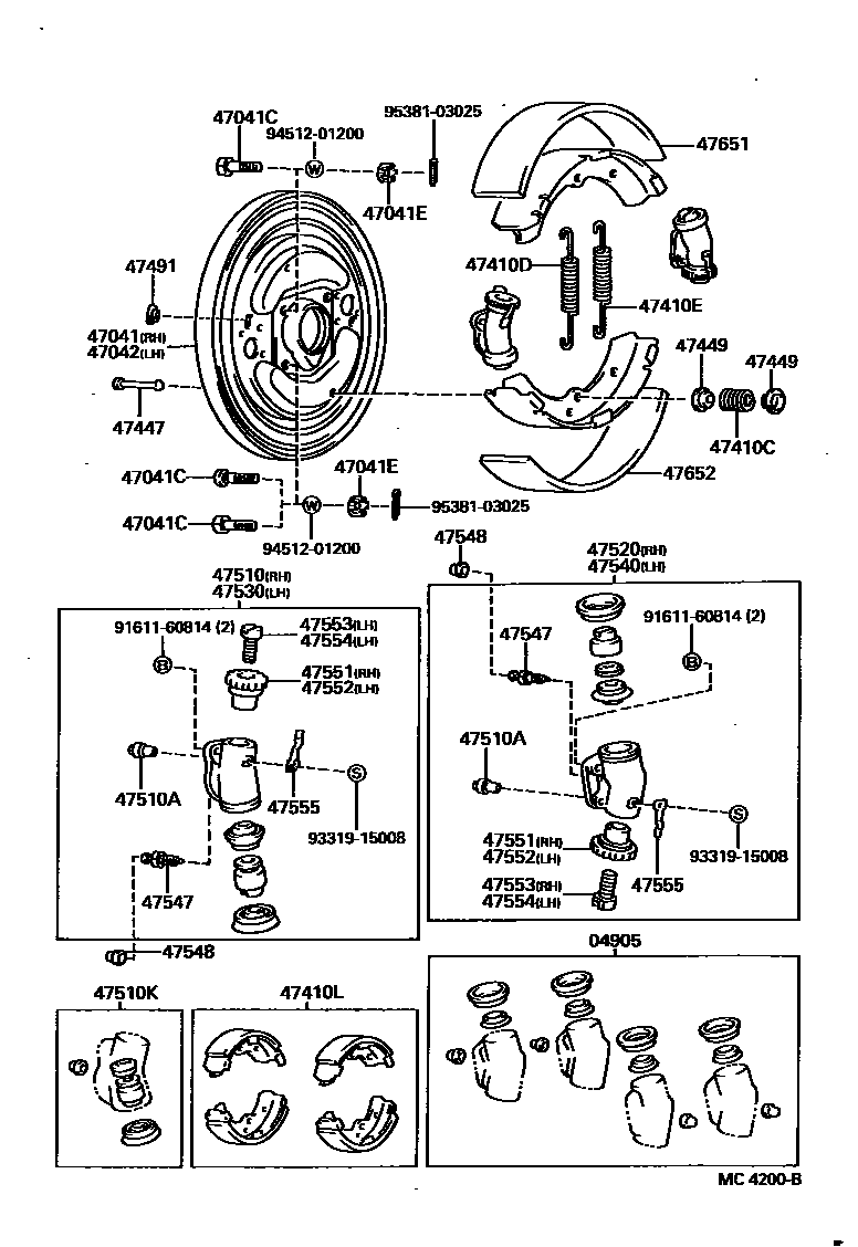 Toyota HILUX 前鼓式制动器分泵和底板 EPC diagram — MC4200B