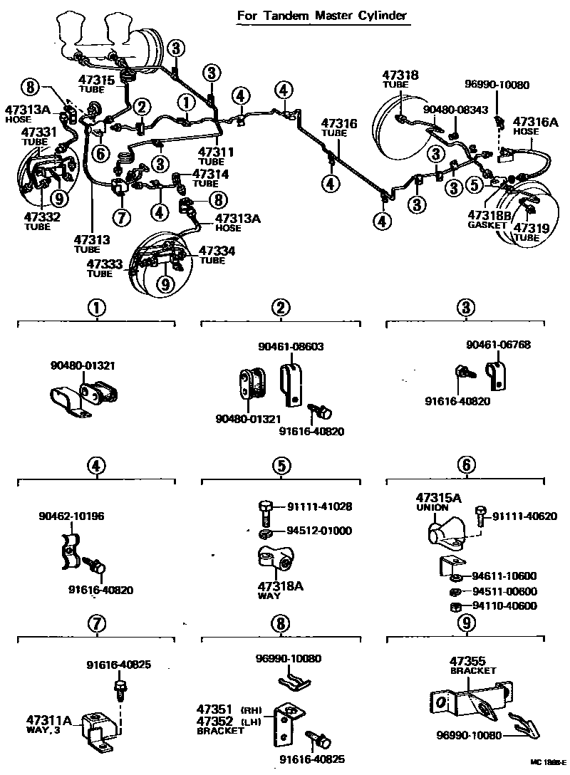 Toyota HILUX 制动配管和卡箍 EPC diagram — MC1868E